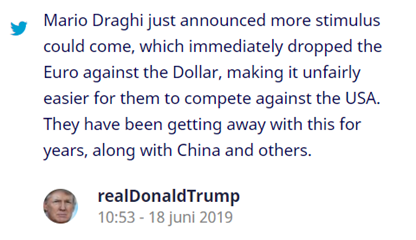 Trump tweet over toespraak Draghi