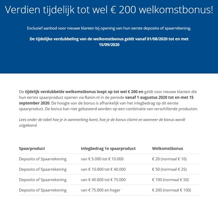 Raisin sparen welkomstbonus