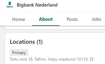 Adres Bigbank Nederland op LinkedIn