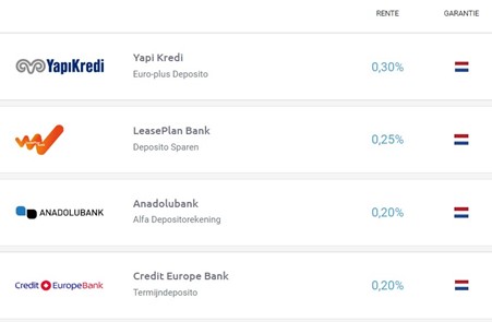 Deposito's 1 jaar vast onder NL spaargarantie