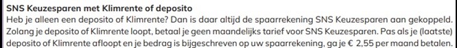 Kosten bij deposito SNS