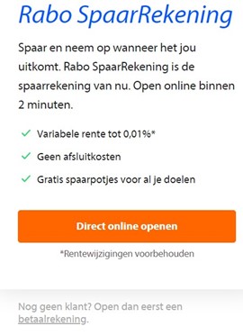 Spaarrekening openen bij Rabobank
