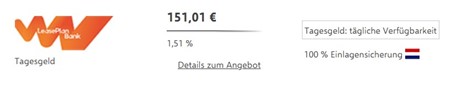 Hoge spaarrente van LeasePlan Bank in Duitsland
